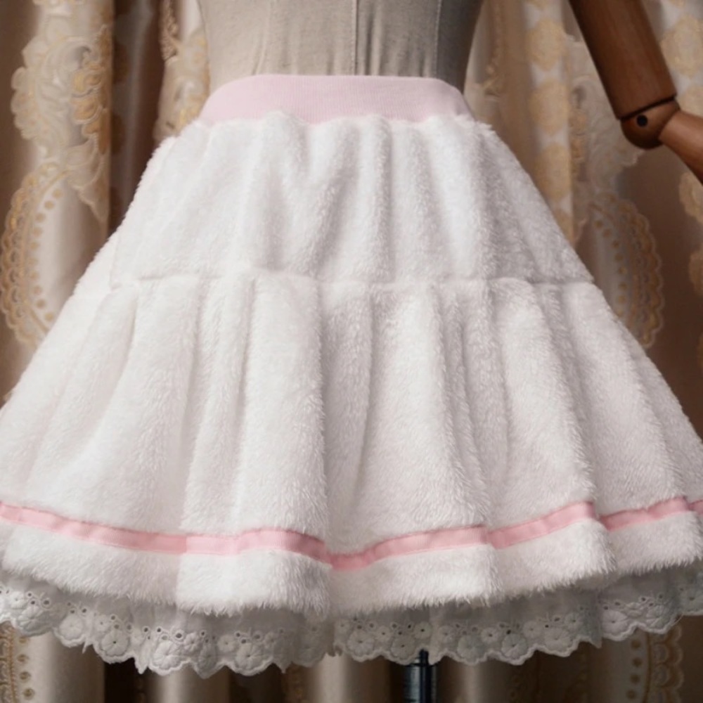 [SOLD ON DEPOP] FLUFFY WINTER SKIRT, PINK DETAILS ❄️